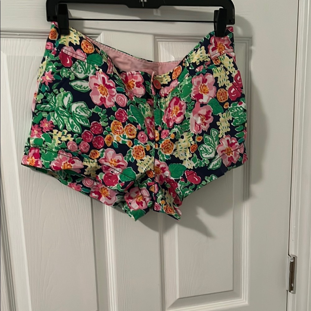 Lilly Pulitzer Pink and Green Bermuda Shorts Vibrant Floral